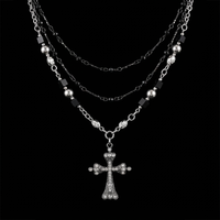 Sunday Mass layered rosary necklace on black