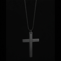 Repent Later black cross necklace on black