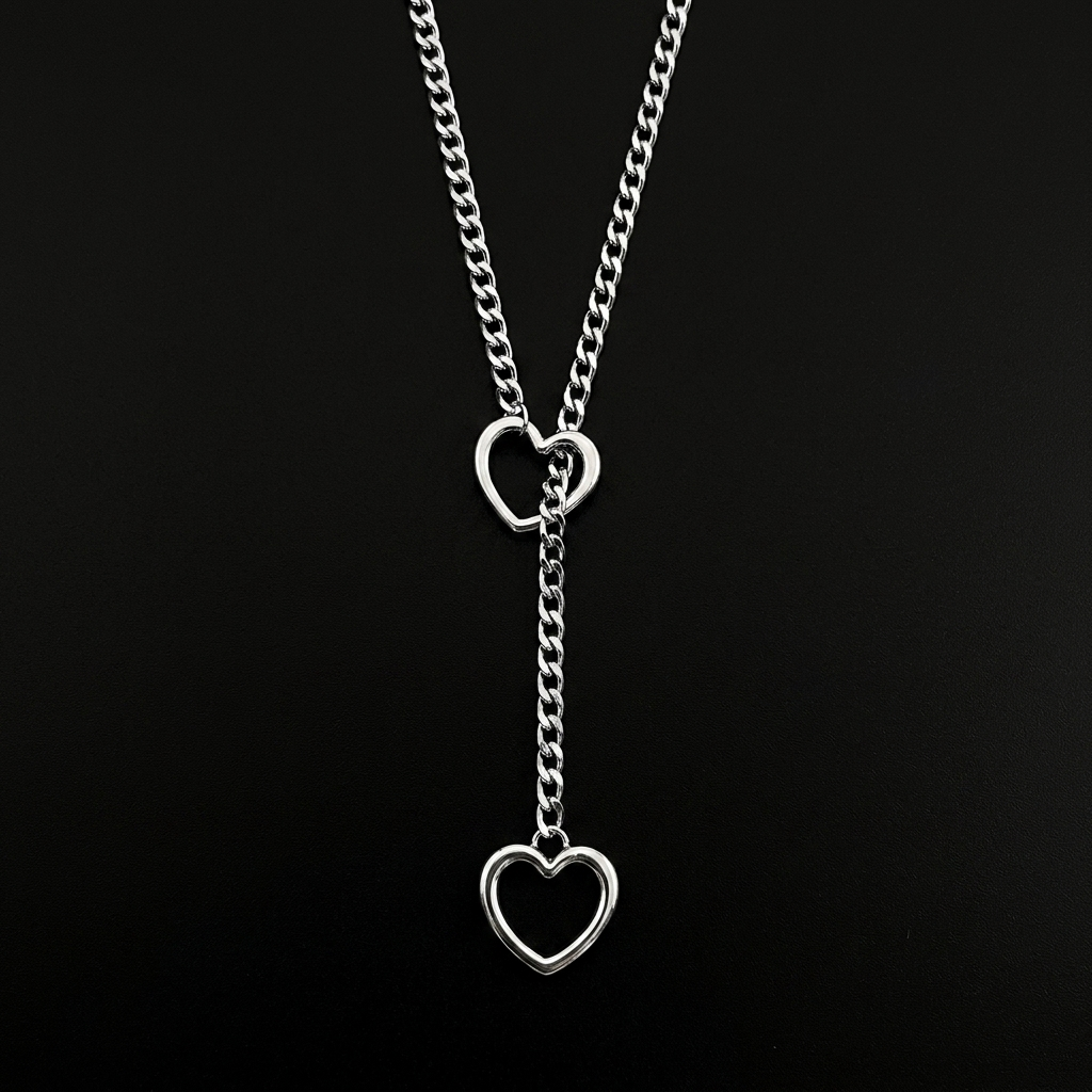 Heartstopper lariat in silver on black