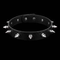 Black leather spiked collar centered on pure black background
